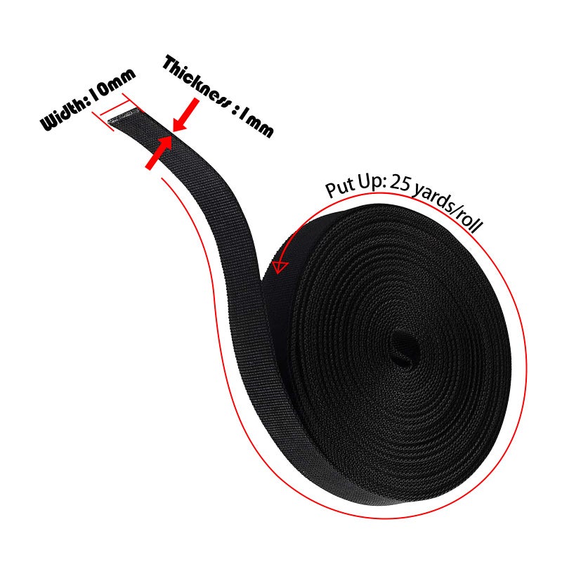 Flyshop 3/8-Inch 10mm Wide Black Straps Nylon Webbing 25 Yards - Image 2